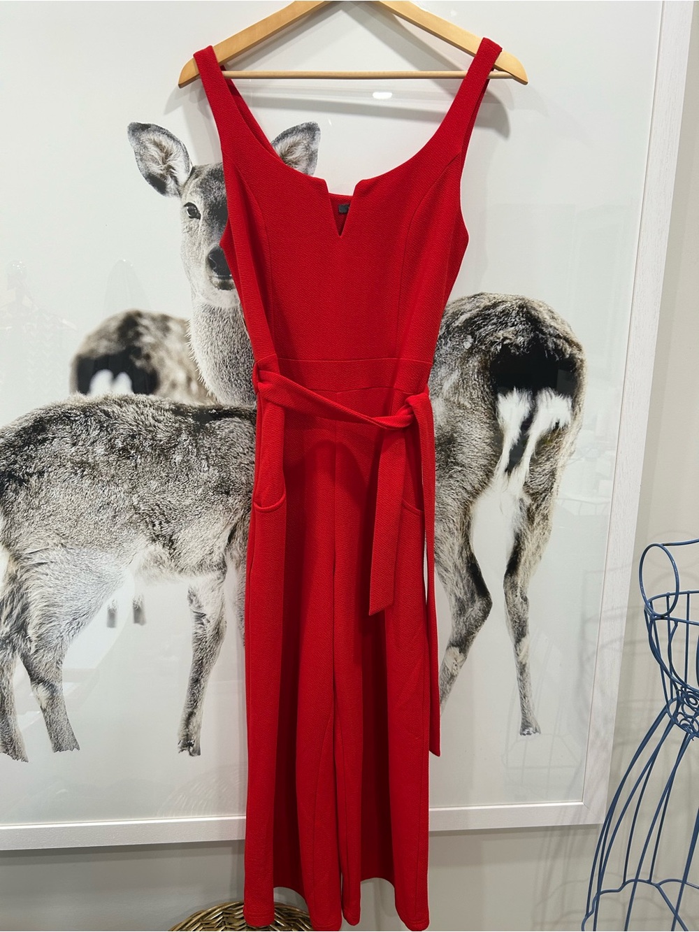 Red jumpsuit with notch collar. Size small